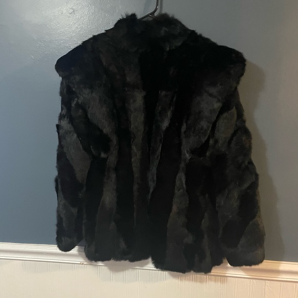 Black womens rabbit fur coat size medium made in Korea - Picture 2 of 8